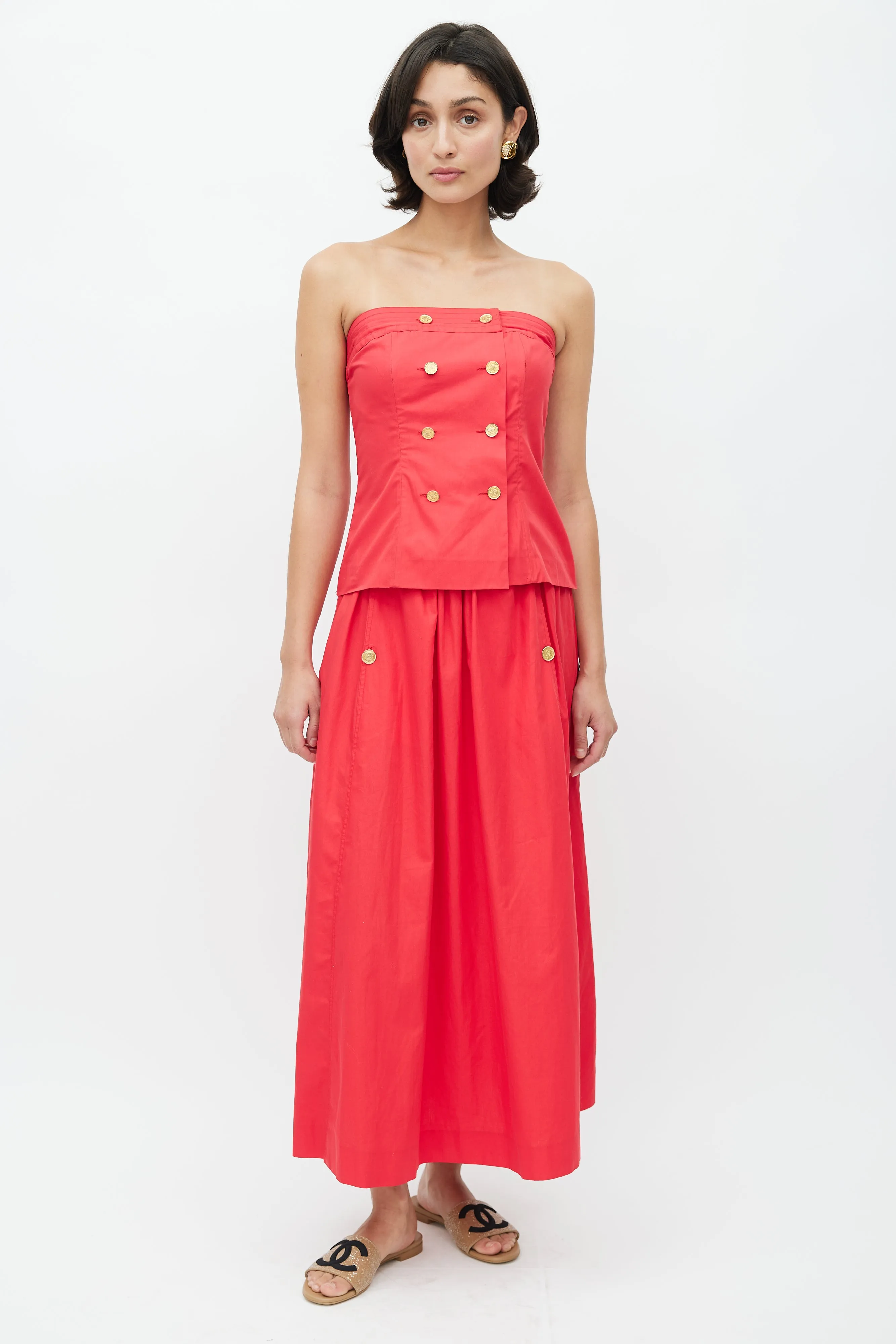 1980s Red Bustier & Skirt Set