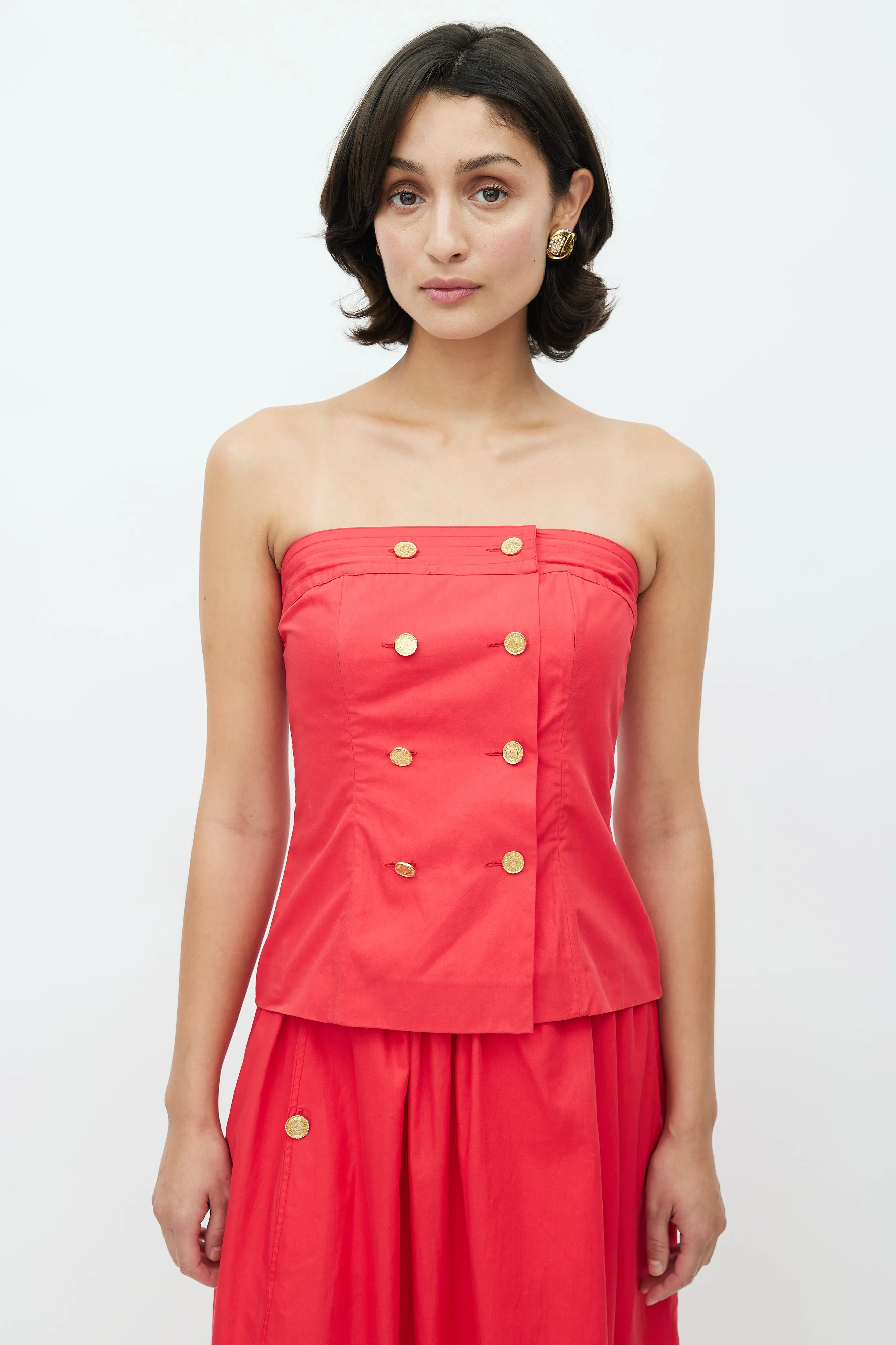 1980s Red Bustier & Skirt Set