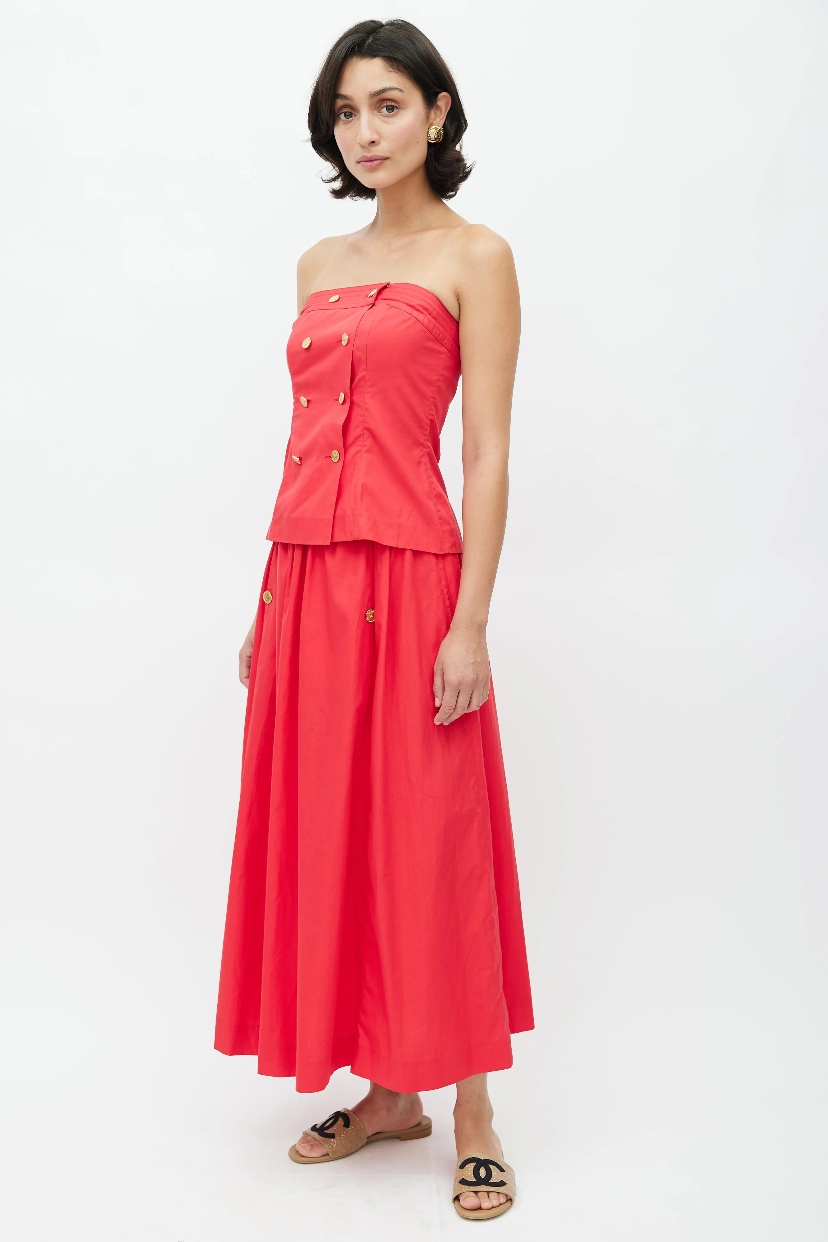 1980s Red Bustier & Skirt Set