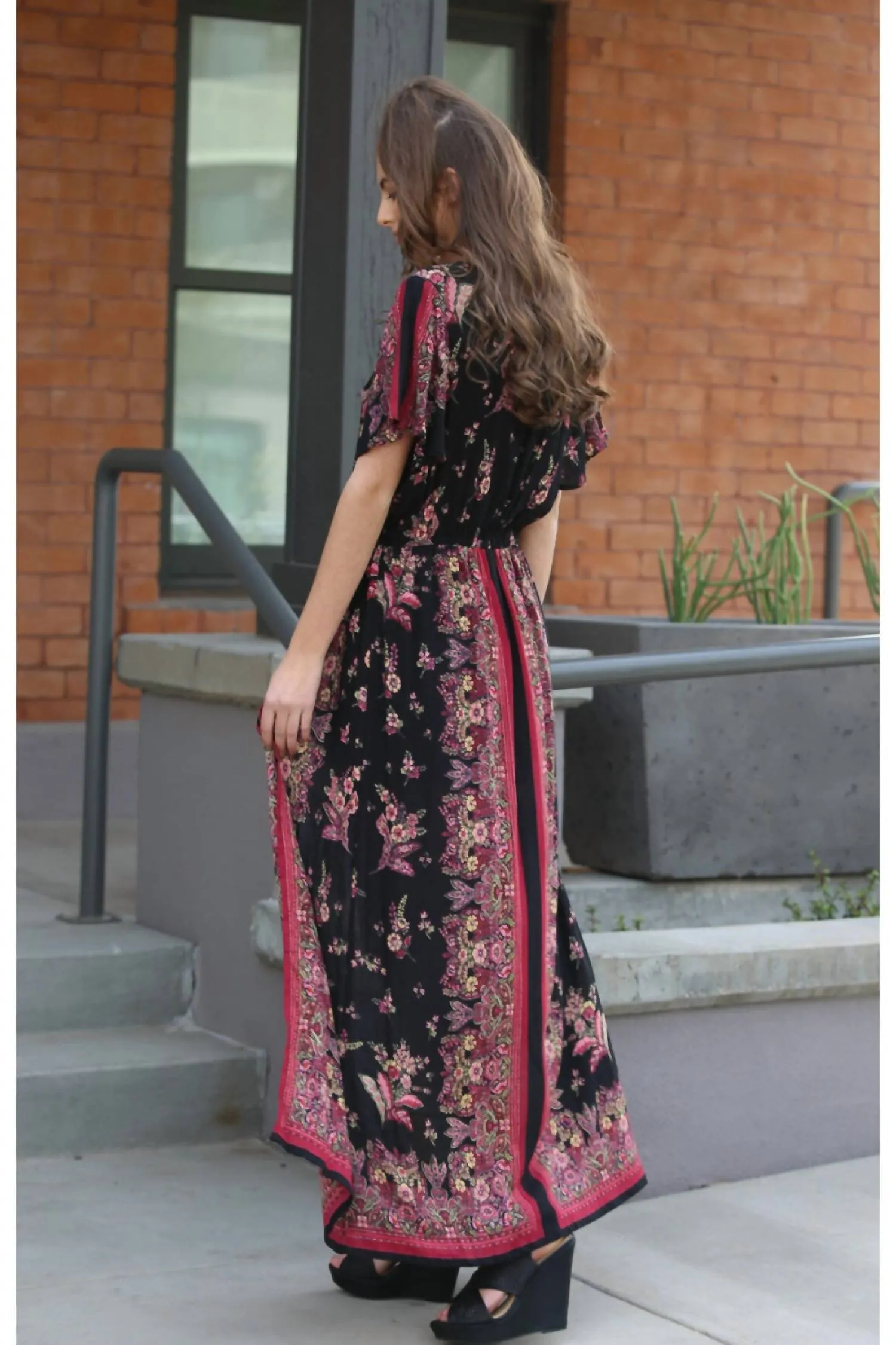 Angie - Border & Floral Print Maxi Romper