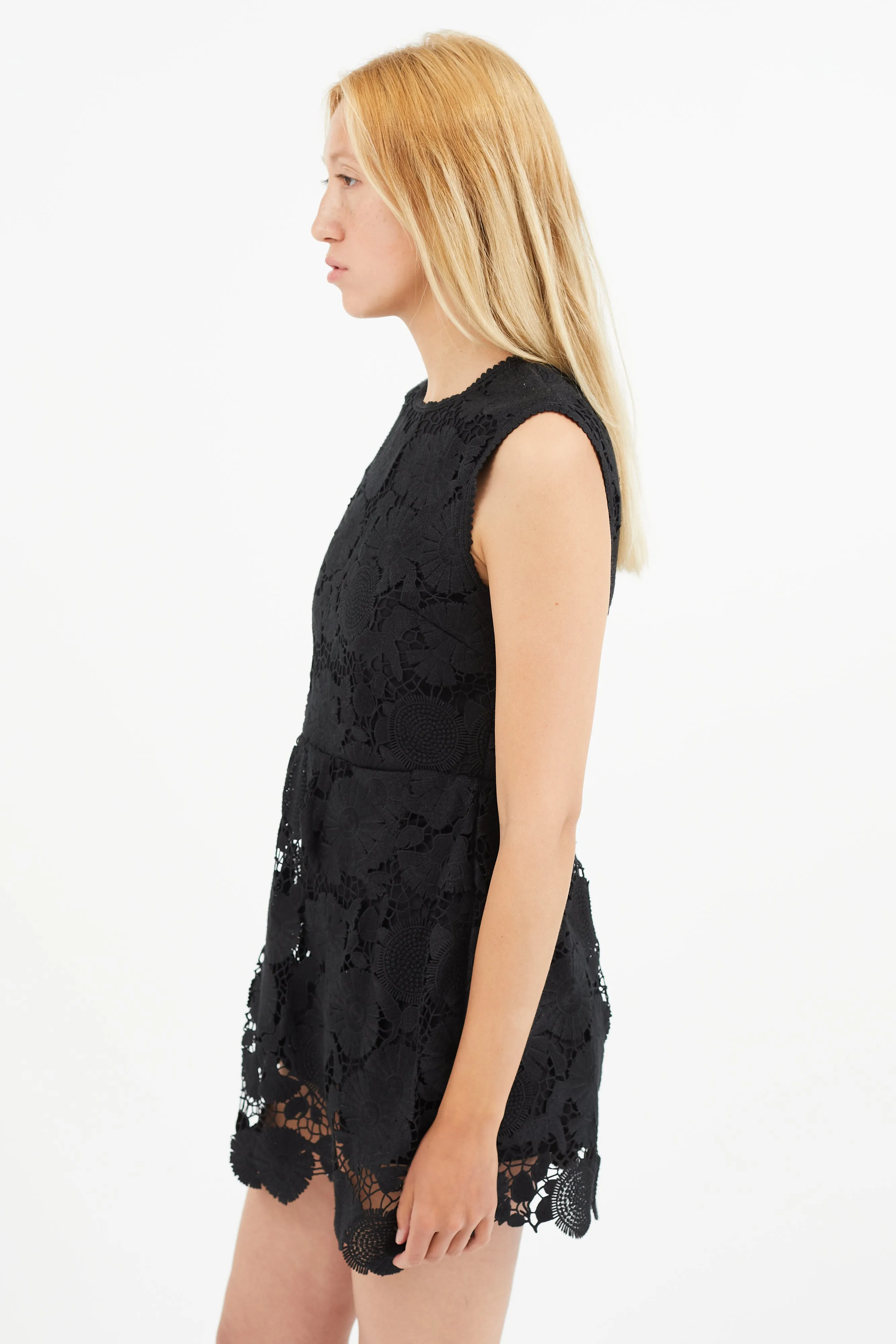 Black Floral Lace Sleeveless Romper