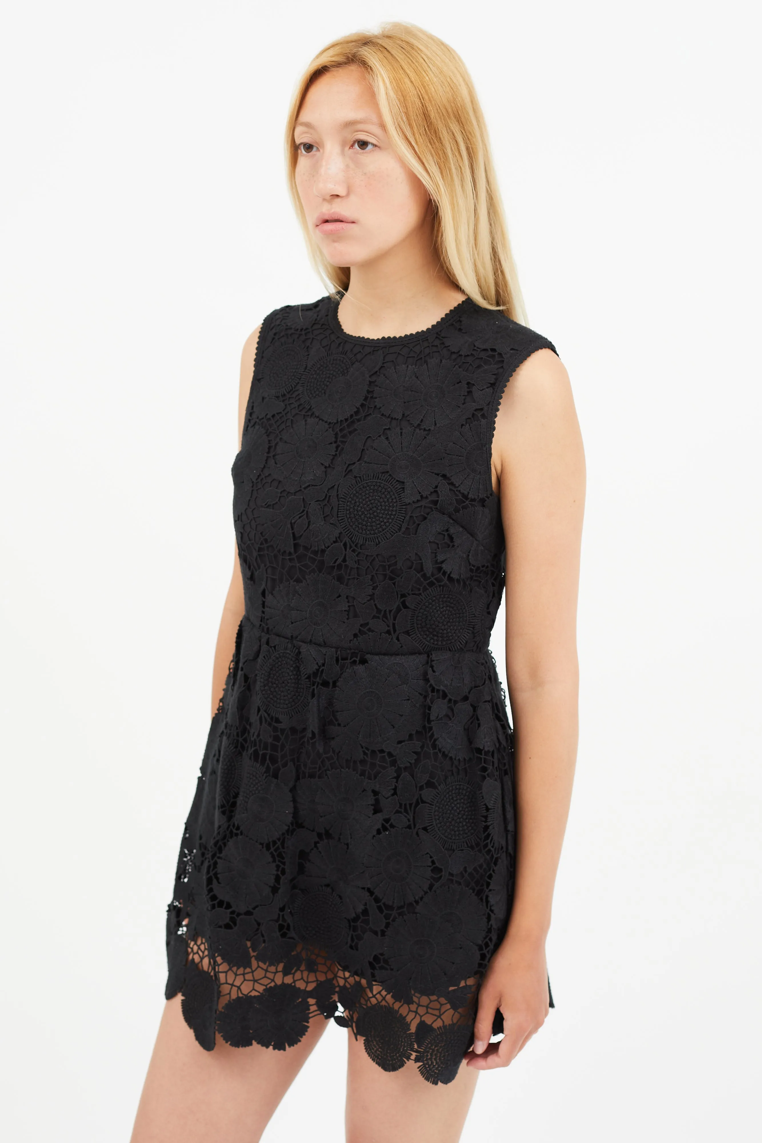 Black Floral Lace Sleeveless Romper