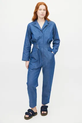 Blue Denim Belted Jumpsuit