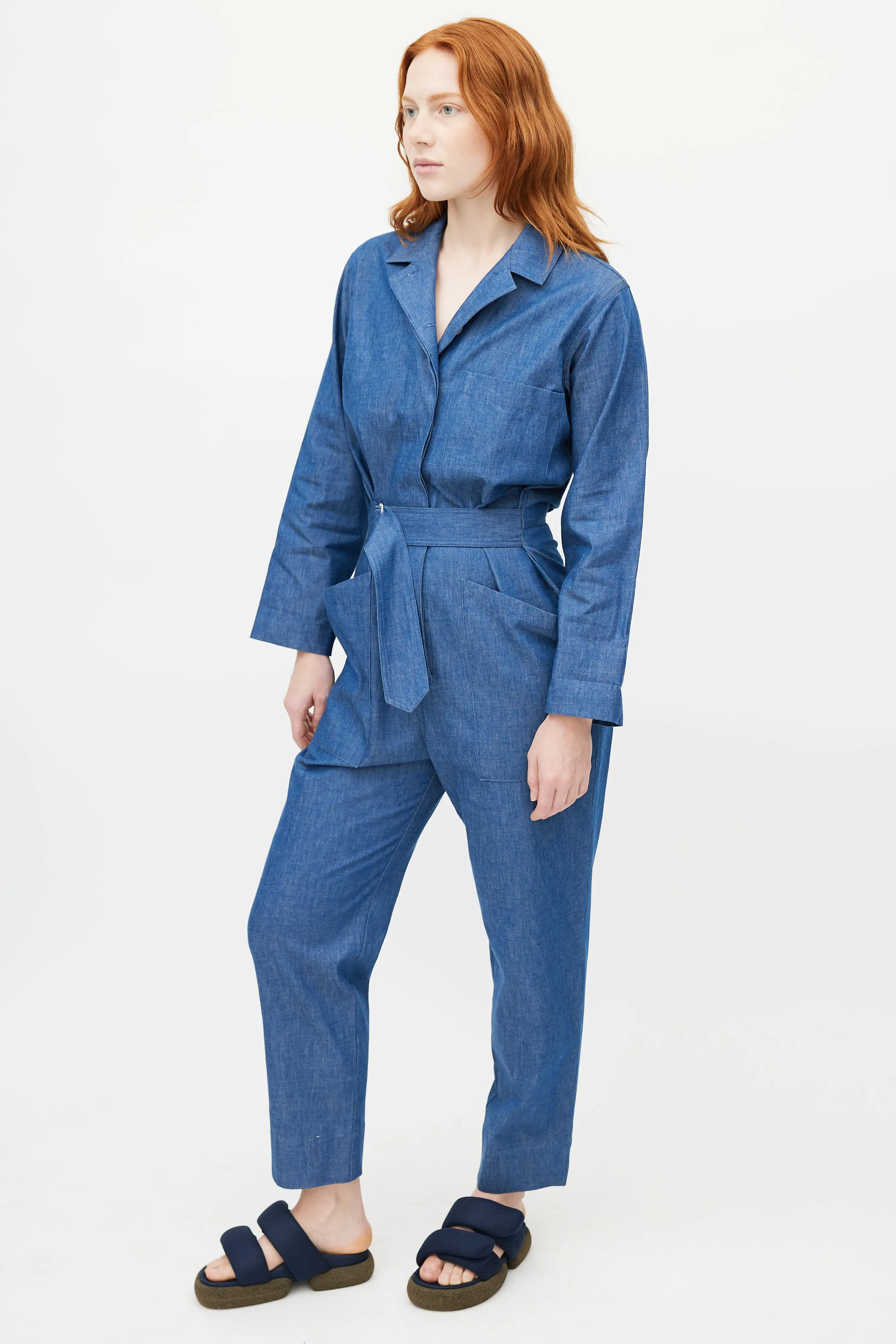 Blue Denim Belted Jumpsuit