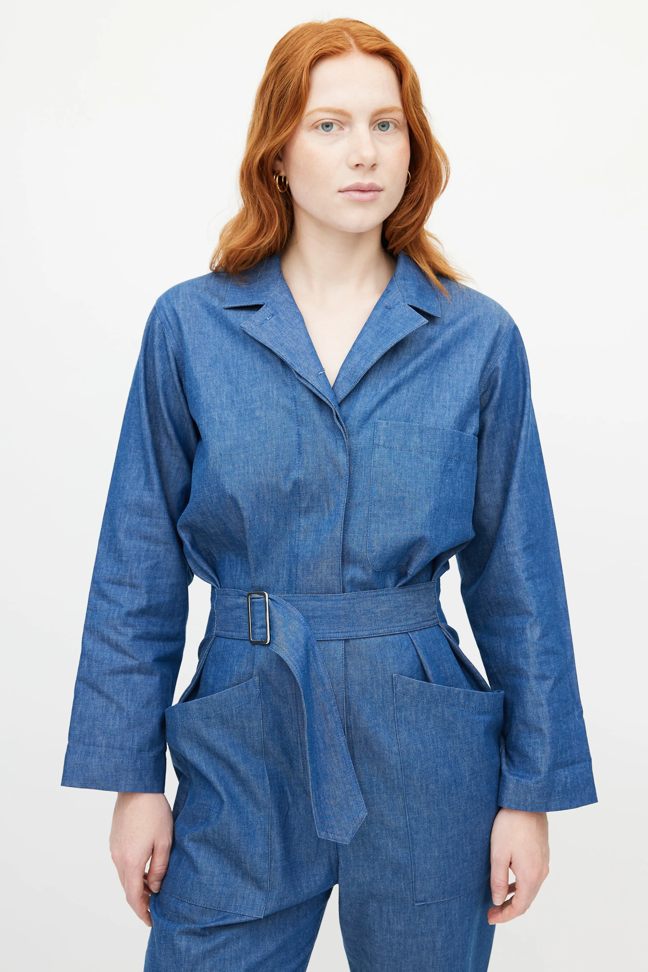 Blue Denim Belted Jumpsuit