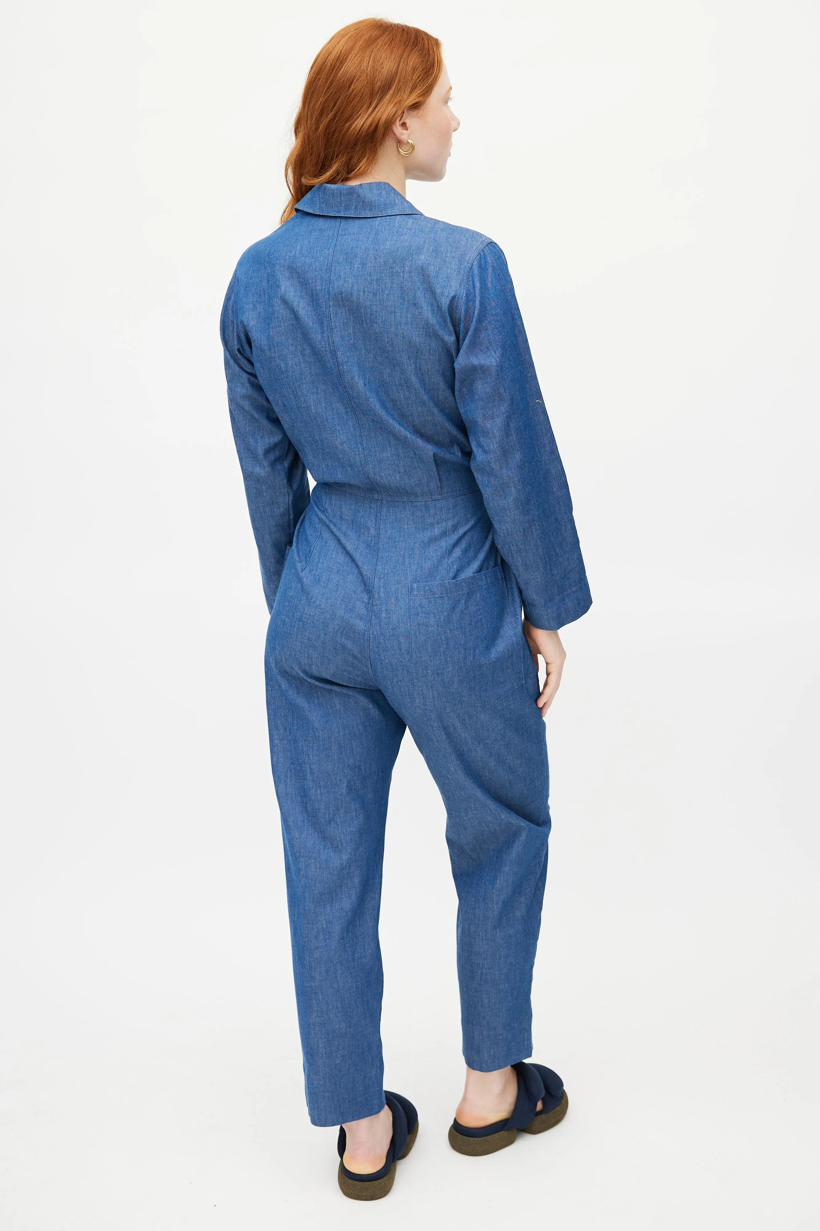 Blue Denim Belted Jumpsuit