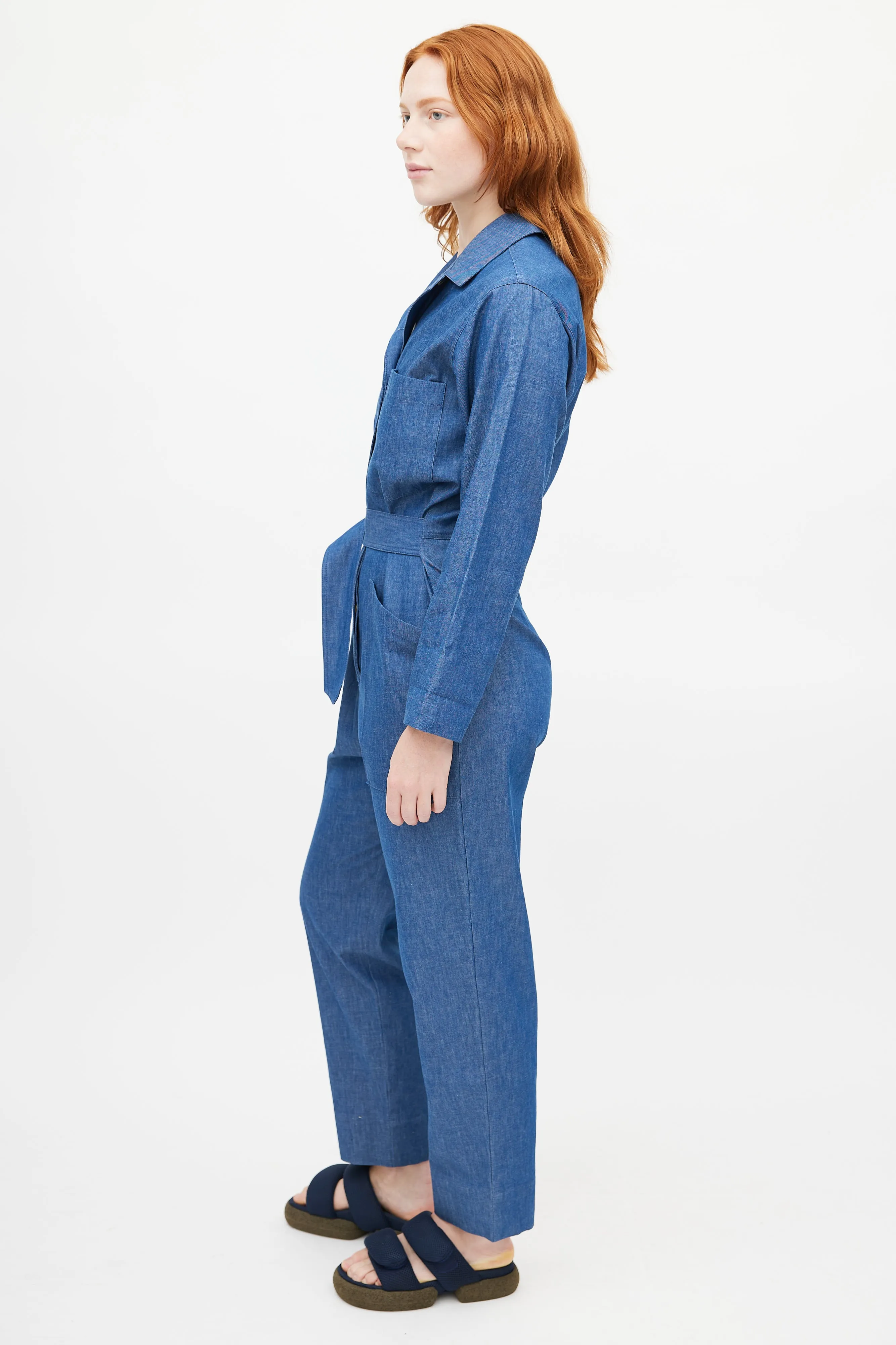 Blue Denim Belted Jumpsuit
