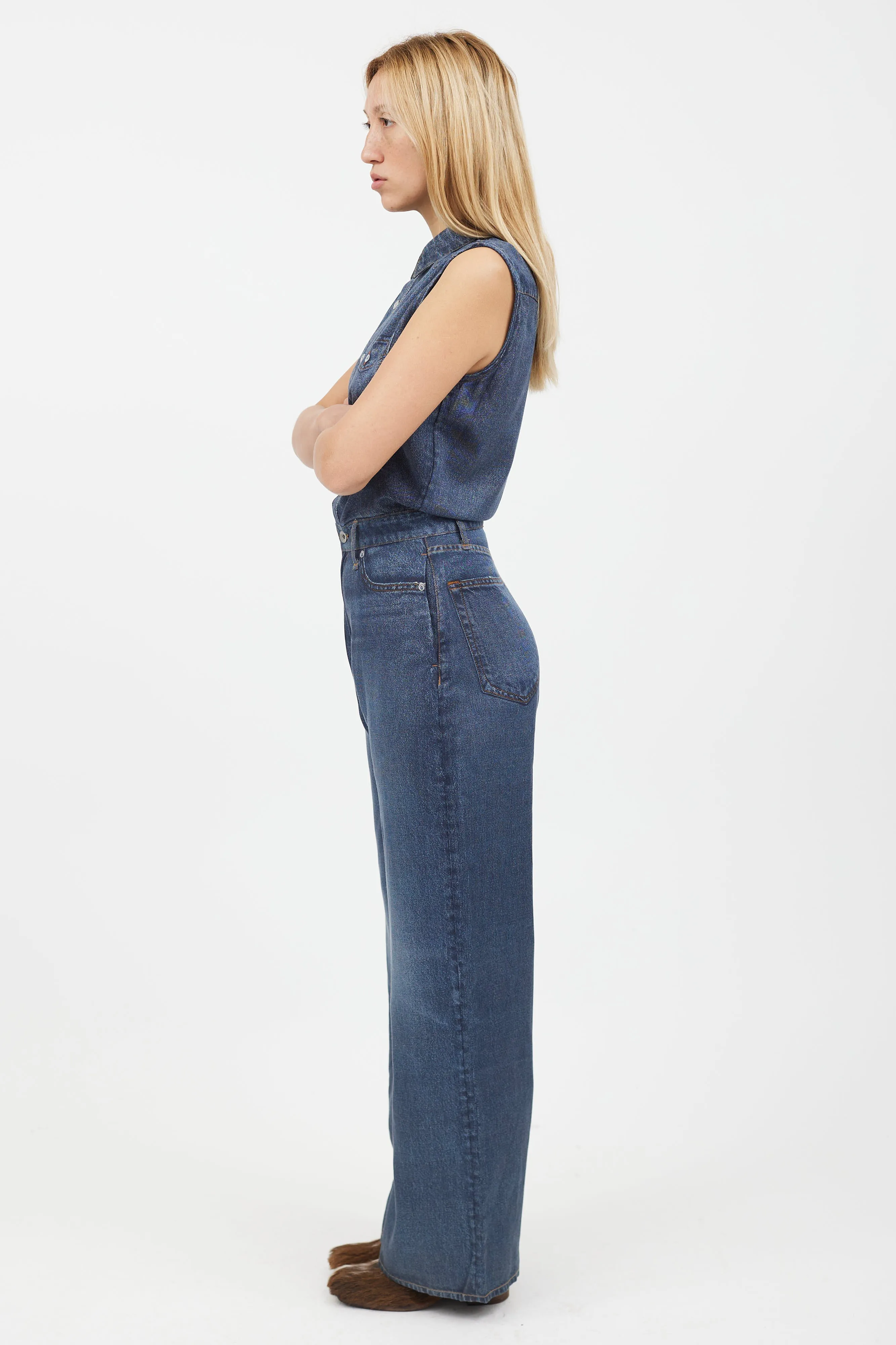Blue Faux Denim Jumpsuit