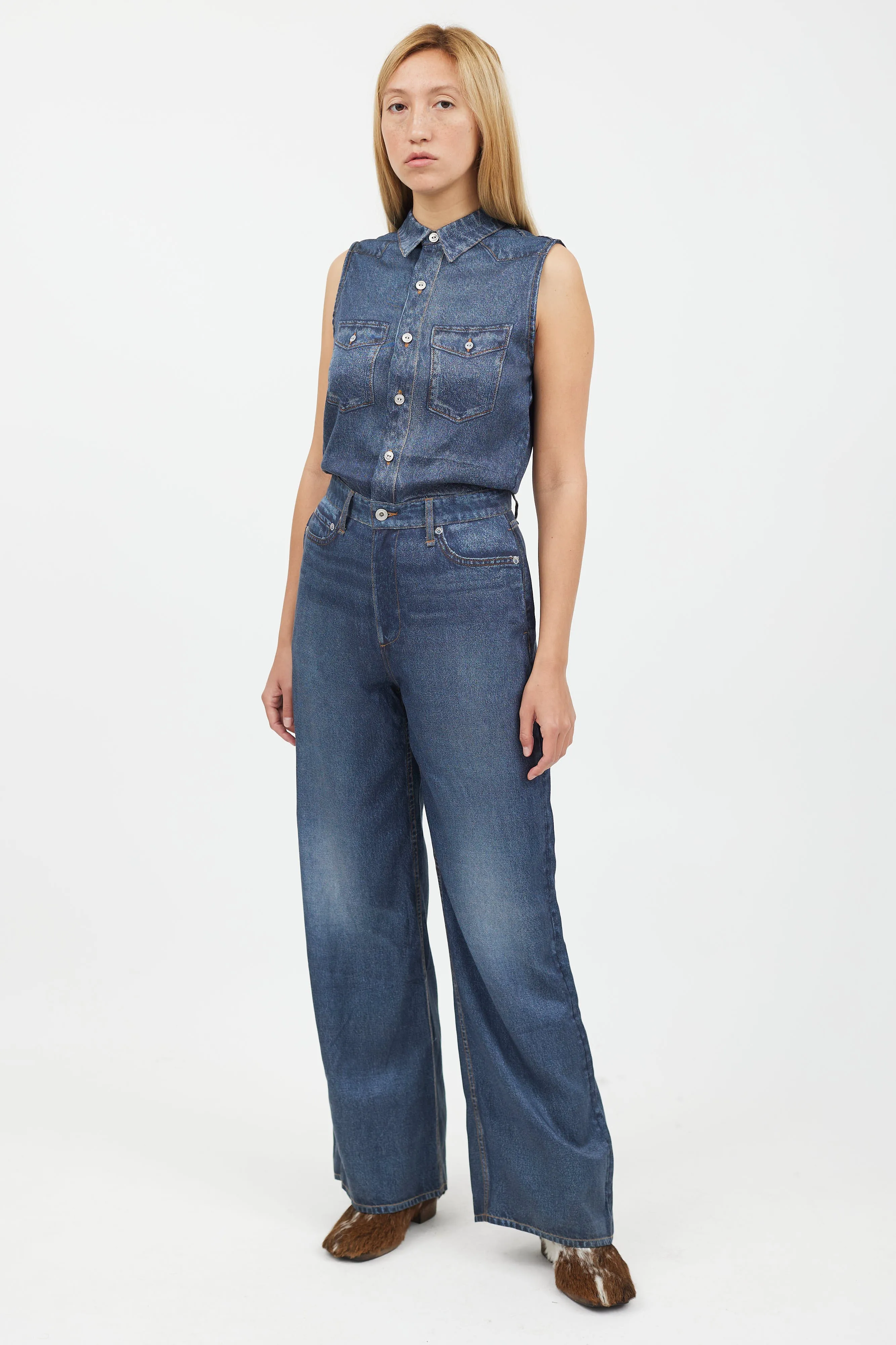 Blue Faux Denim Jumpsuit