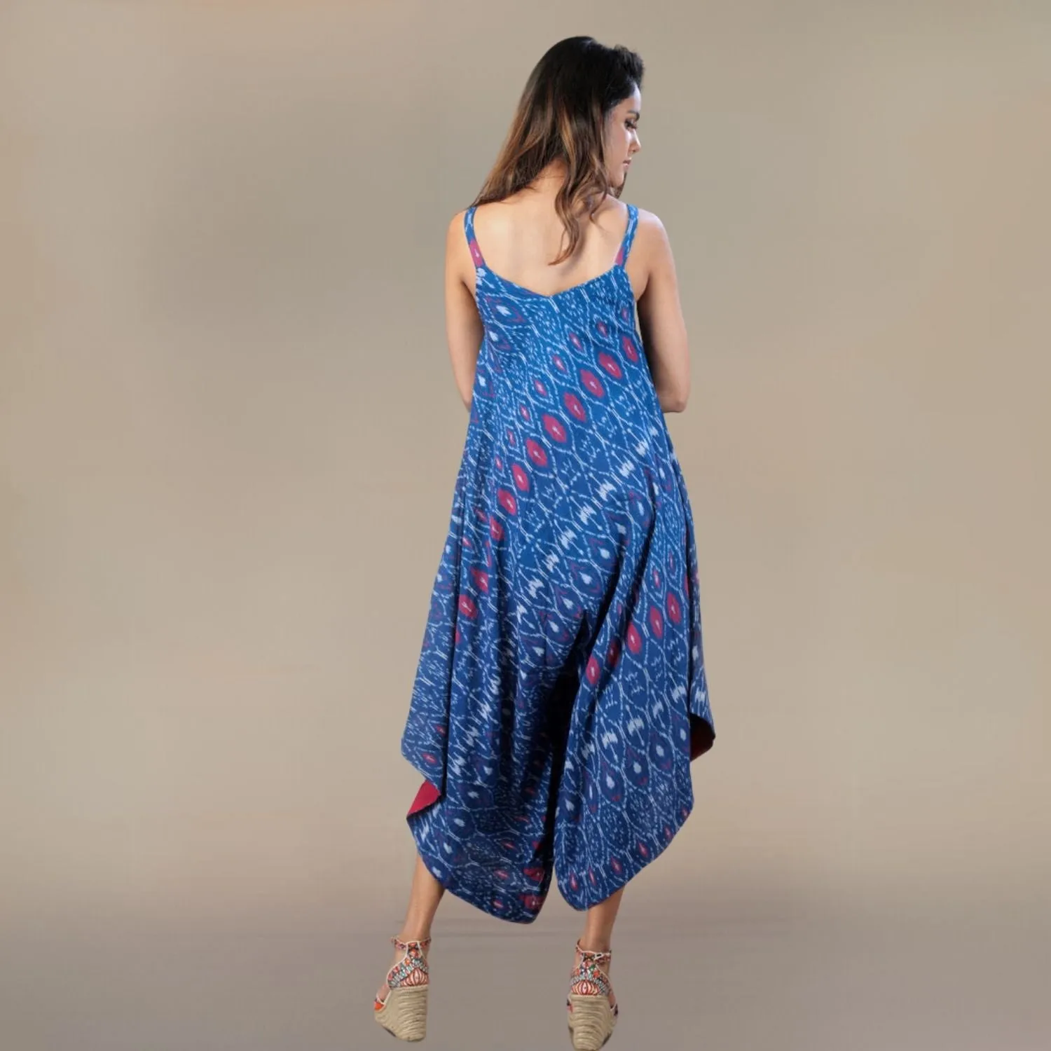 Chic Me Ikat Fusion Dress | Stylish | Kite Shaped | Jumpsuit Style | Royal Blue
