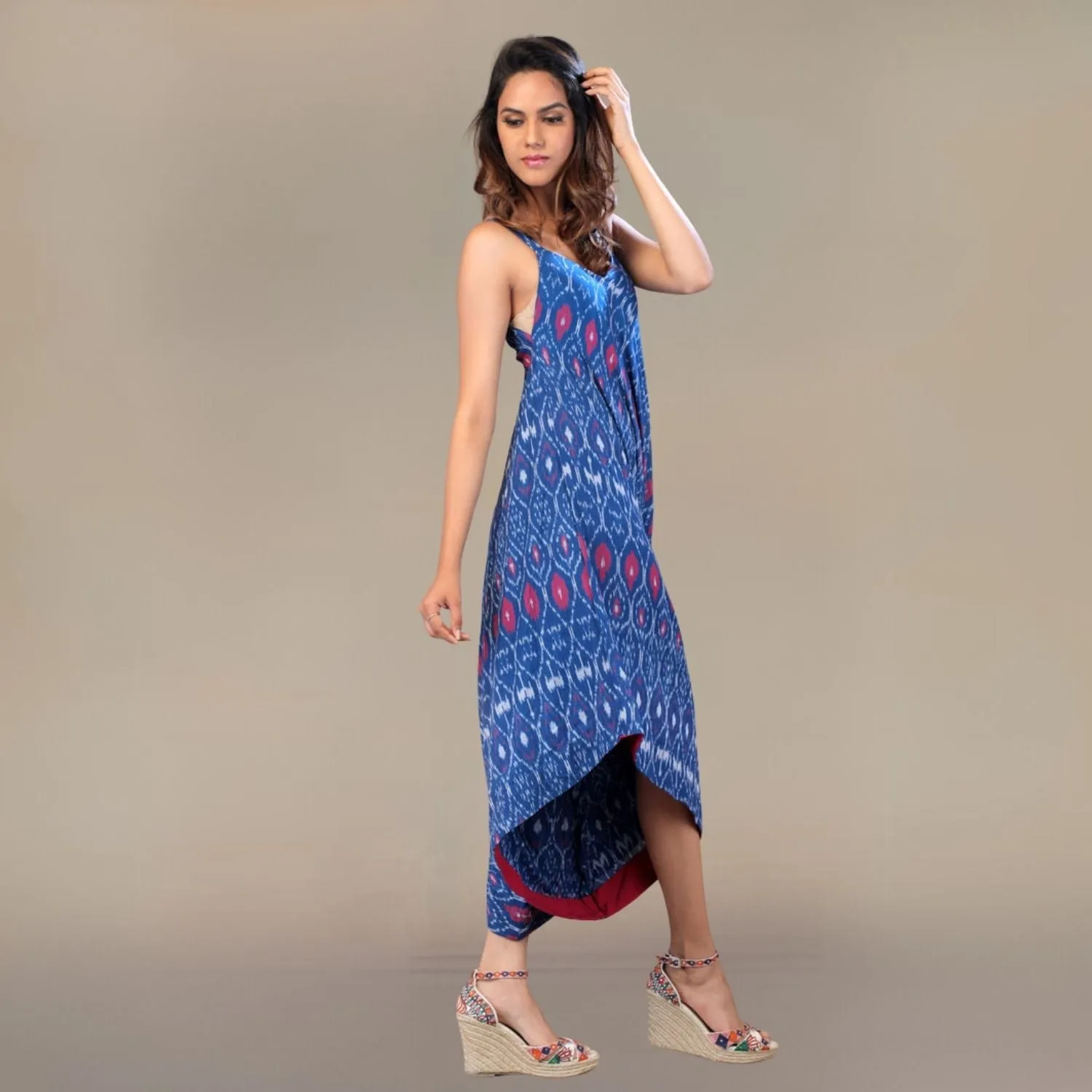 Chic Me Ikat Fusion Dress | Stylish | Kite Shaped | Jumpsuit Style | Royal Blue