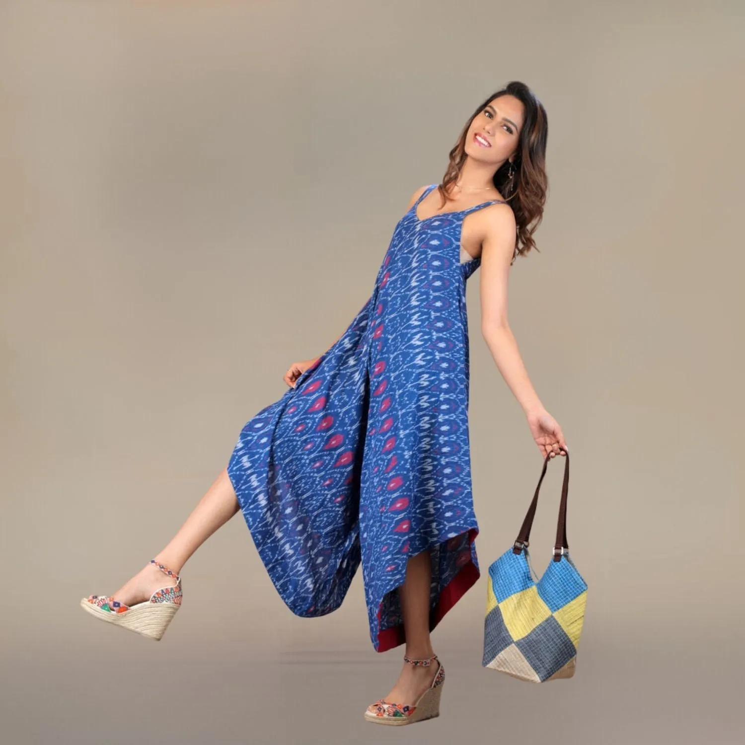 Chic Me Ikat Fusion Dress | Stylish | Kite Shaped | Jumpsuit Style | Royal Blue