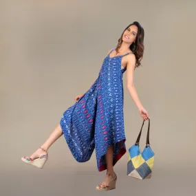 Chic Me Ikat Fusion Dress | Stylish | Kite Shaped | Jumpsuit Style | Royal Blue