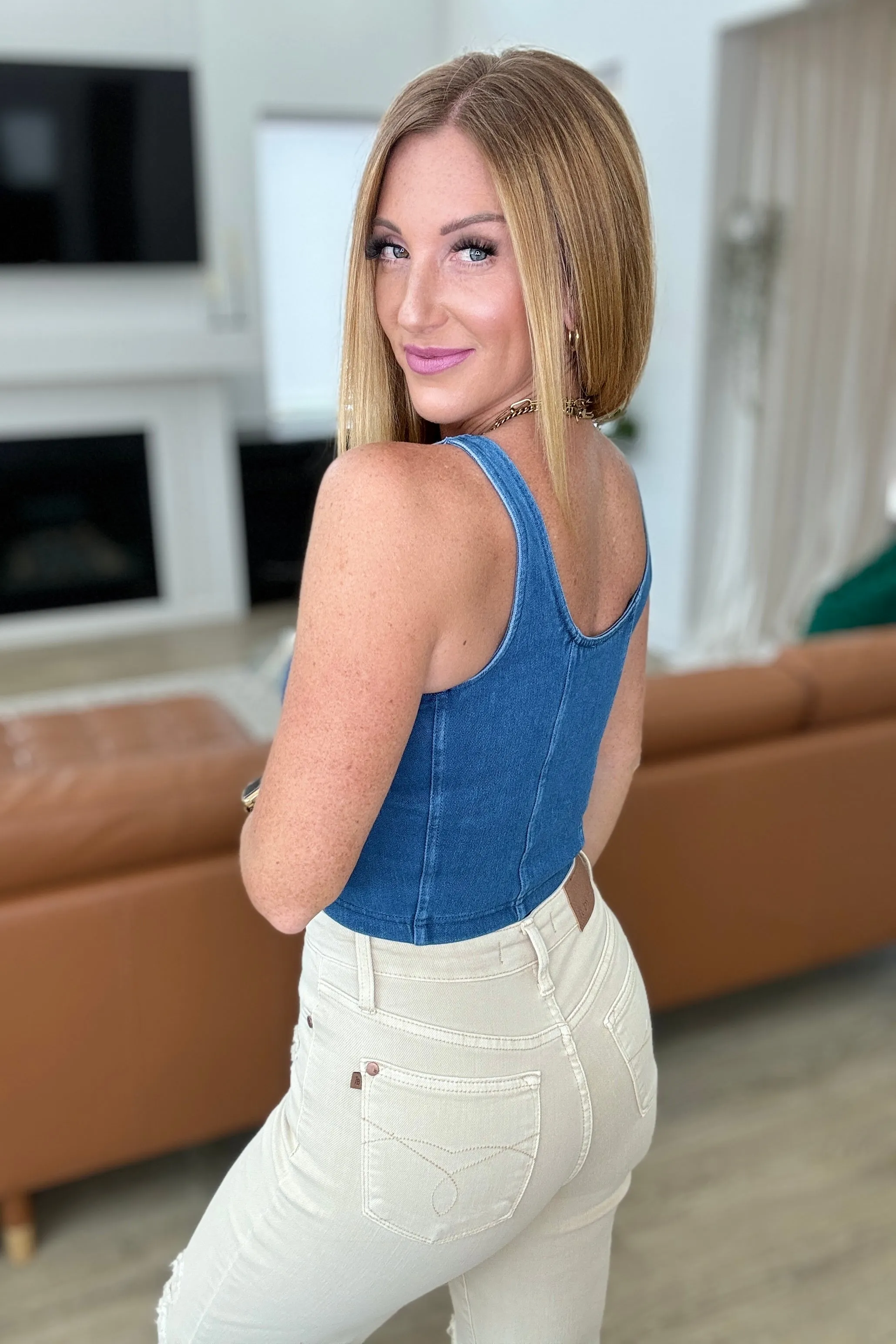 Corset Tank Top in Light Denim