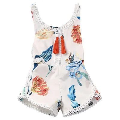 Cotton Newborn Kids Baby Girl Sleveless Lace Romper Lily printing Jumpsuit Clothes Sunsuit Outfits