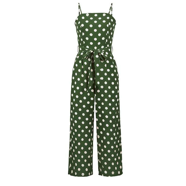 Elegant Stylish Ladies' Polka Dot Print Lace-up Jumpsuits