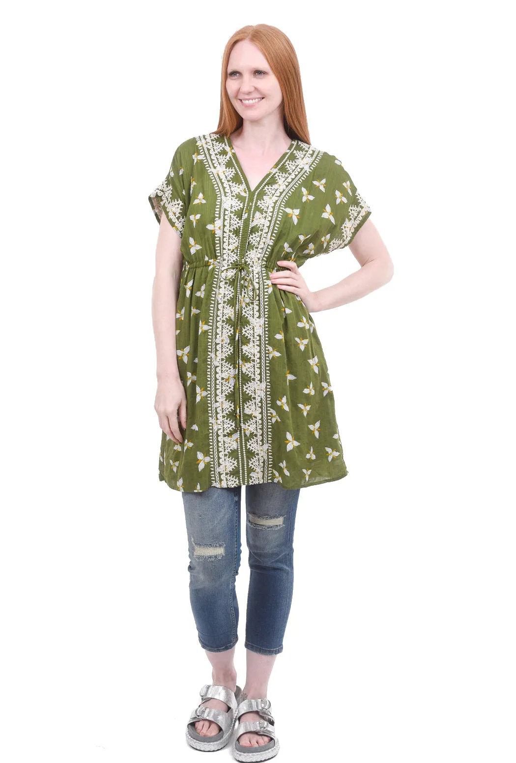 Embroidered Waist-Tie Dress