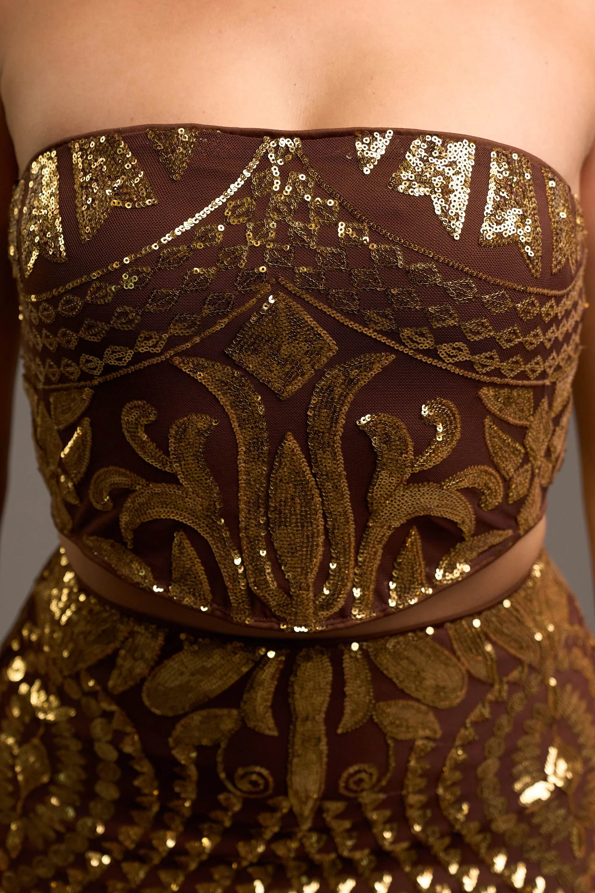 GALM SEQUINS TUBE CROP TOP & MINI SKIRT SETS