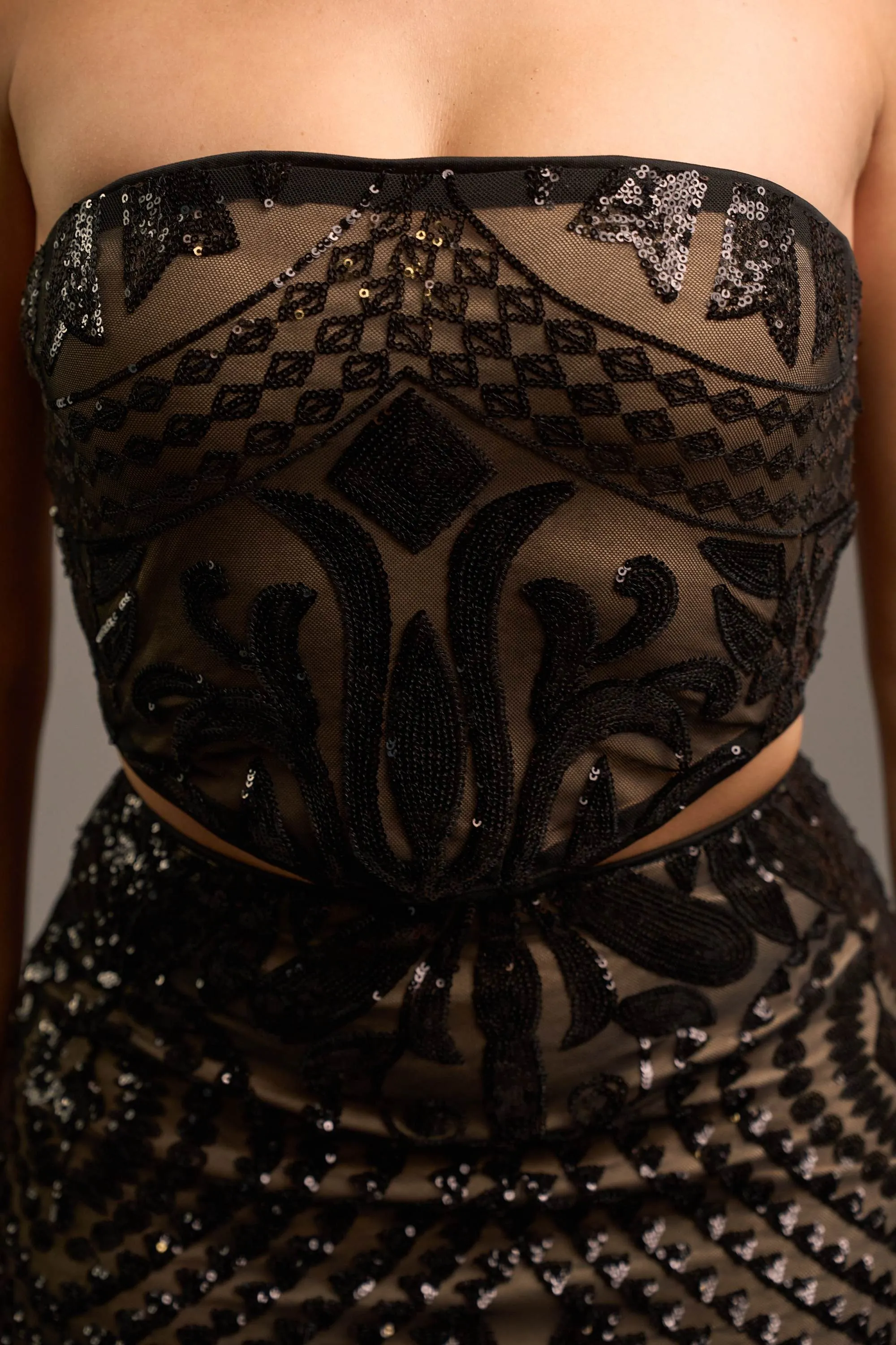 GALM SEQUINS TUBE CROP TOP & MINI SKIRT SETS
