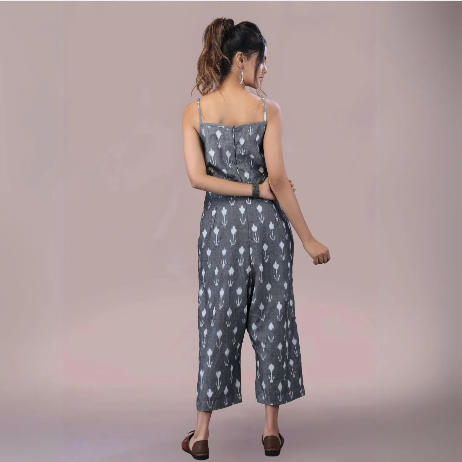 Grey Quinn Ikat Jumpsuit for Women | Cotton | Minimalistic Design