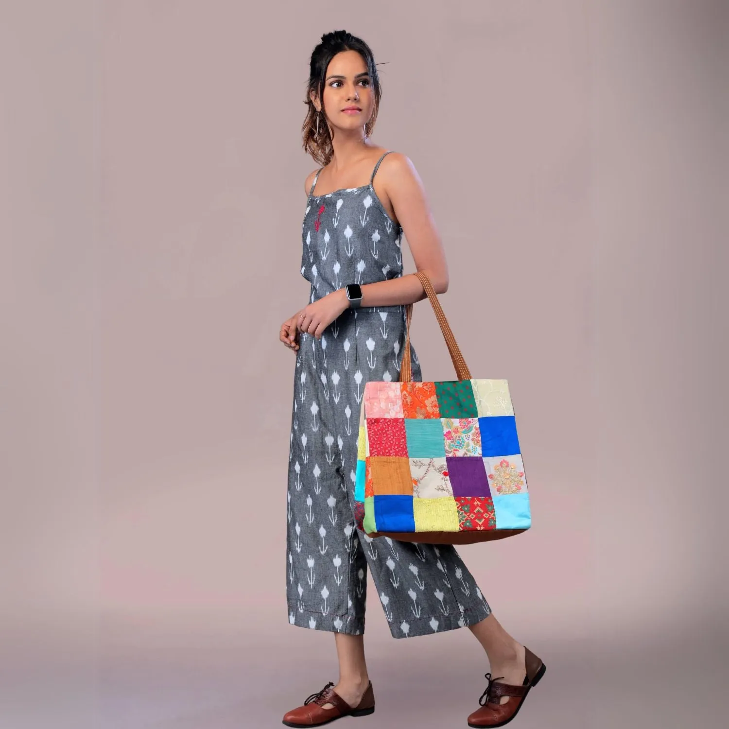 Grey Quinn Ikat Jumpsuit for Women | Cotton | Minimalistic Design