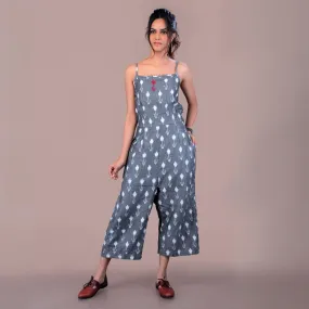 Grey Quinn Ikat Jumpsuit for Women | Cotton | Minimalistic Design