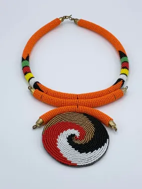 Handmade Orange Ethnic Pendant Necklace Set