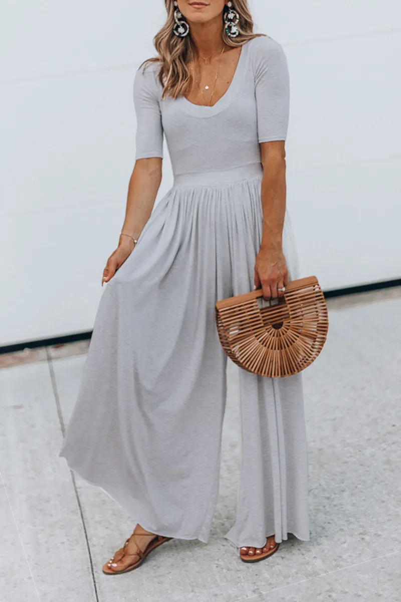 hulianfu Casual Solid Patchwork Basic U Neck Jumpsuits(4 colors)