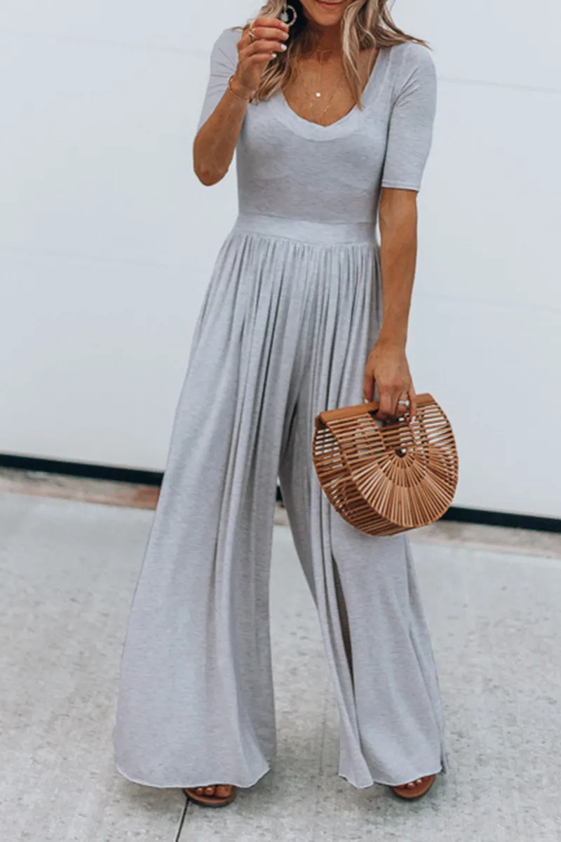 hulianfu Casual Solid Patchwork Basic U Neck Jumpsuits(4 colors)