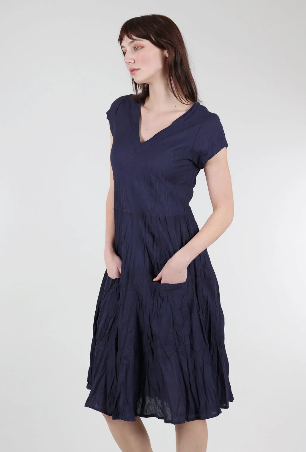 Jalan Cotton Crinkle Dress, Navy