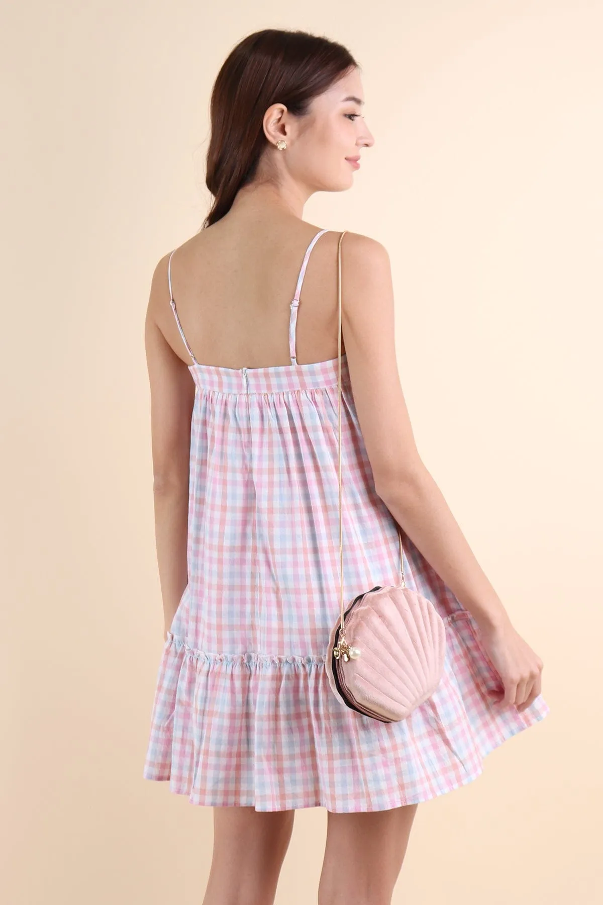 LICHFIELD GINGHAM ROMPER DRESS IN PINK