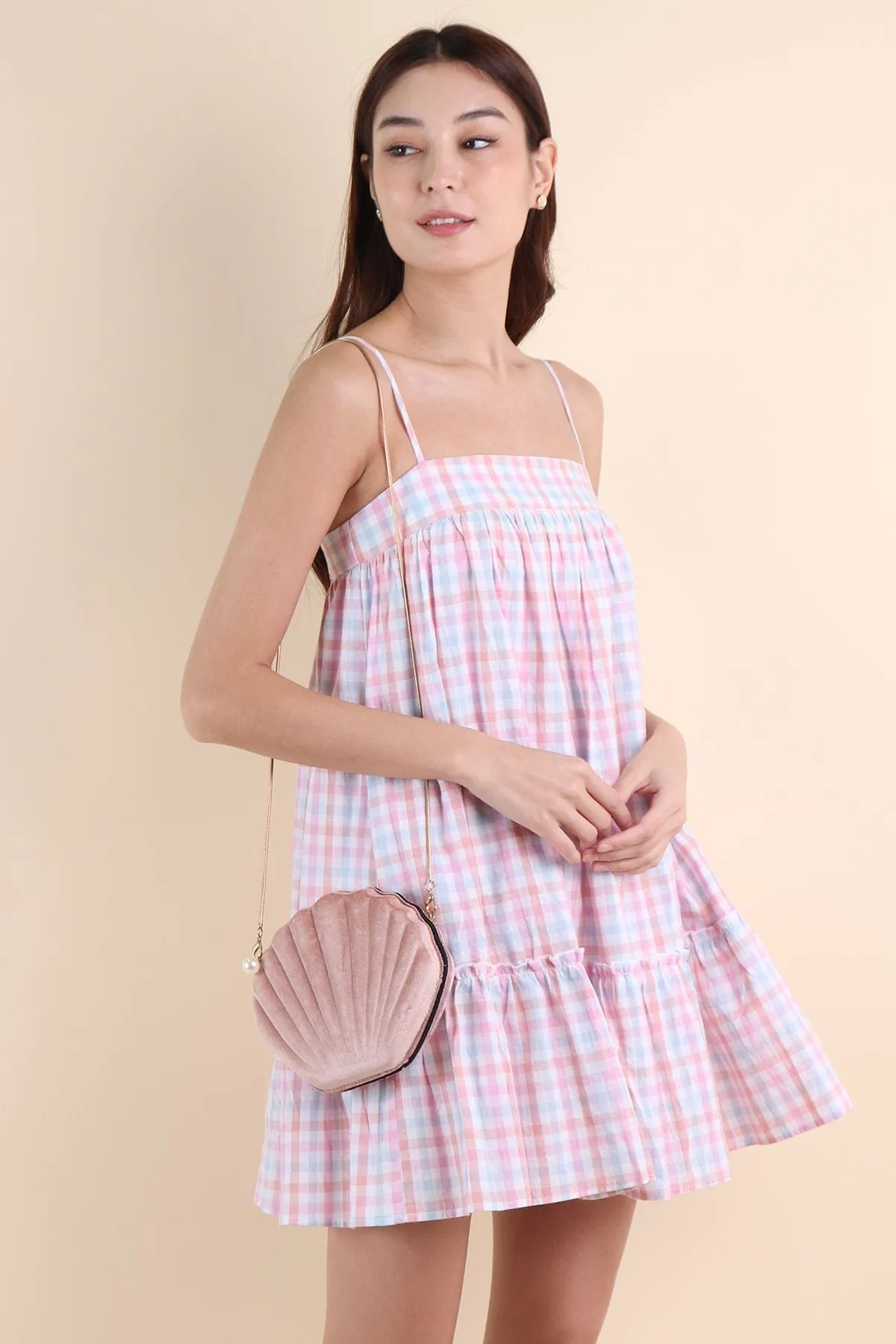 LICHFIELD GINGHAM ROMPER DRESS IN PINK