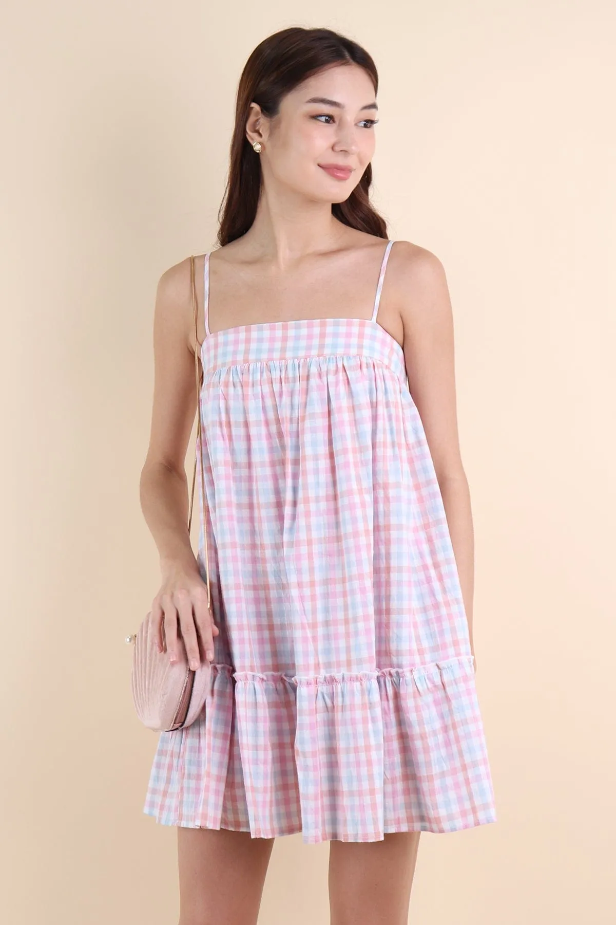 LICHFIELD GINGHAM ROMPER DRESS IN PINK