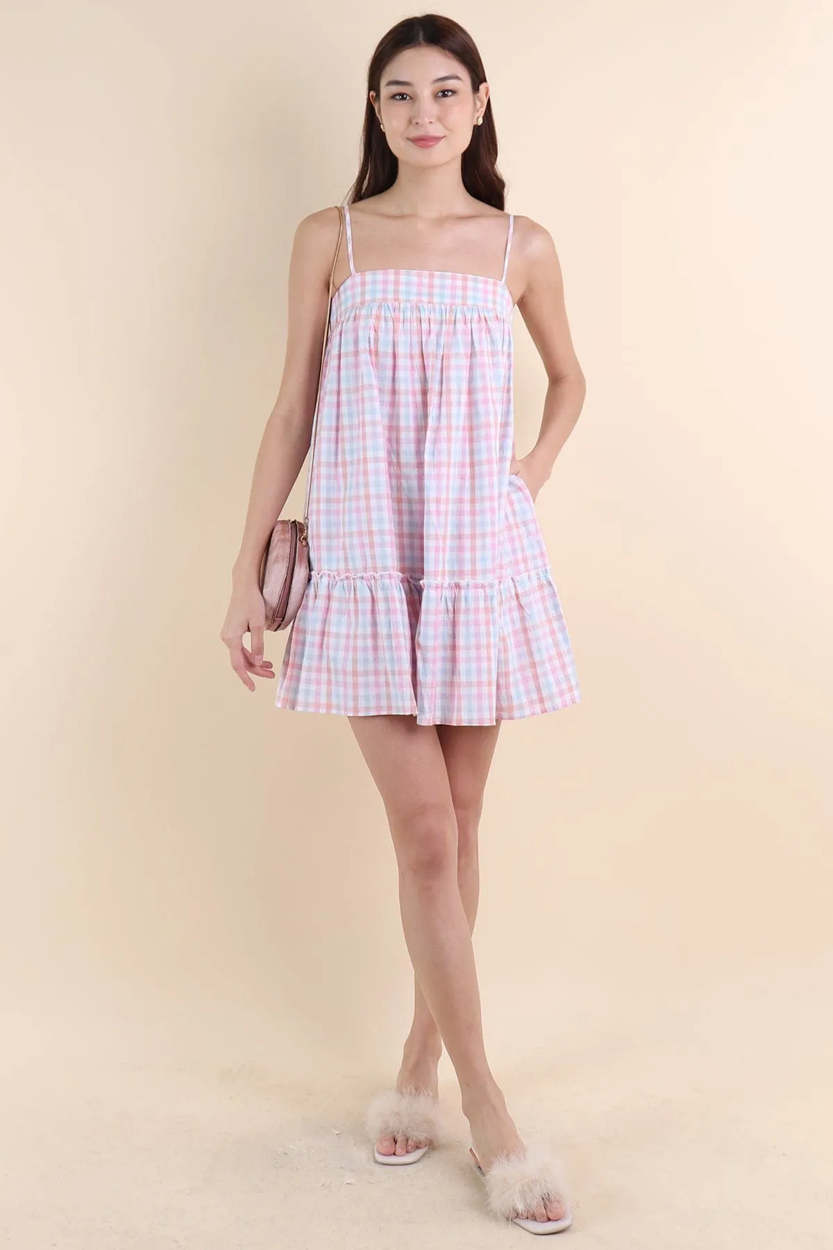 LICHFIELD GINGHAM ROMPER DRESS IN PINK
