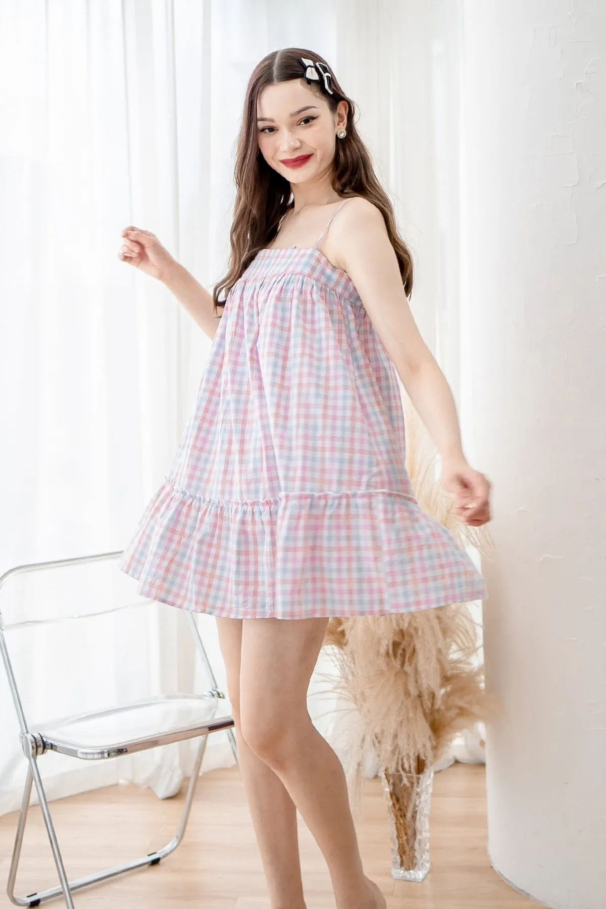 LICHFIELD GINGHAM ROMPER DRESS IN PINK