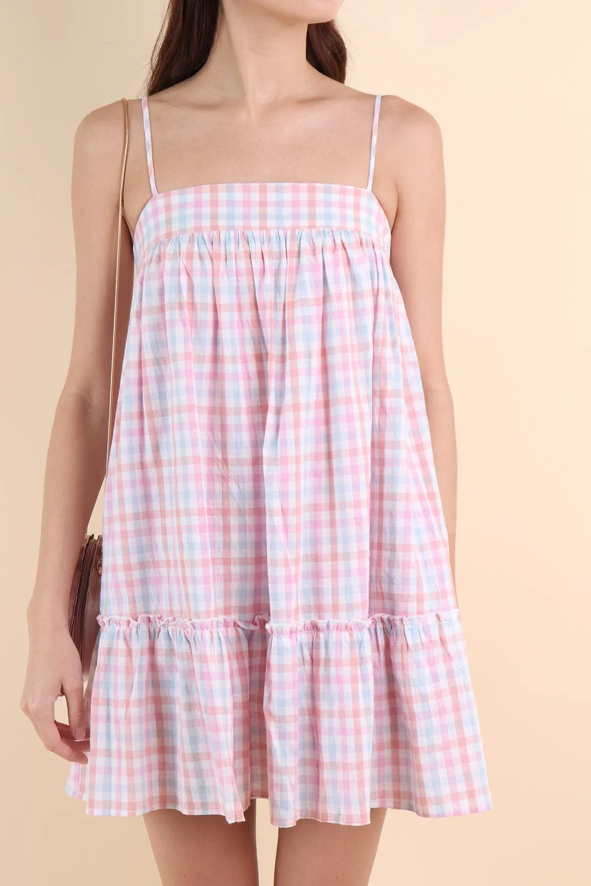 LICHFIELD GINGHAM ROMPER DRESS IN PINK