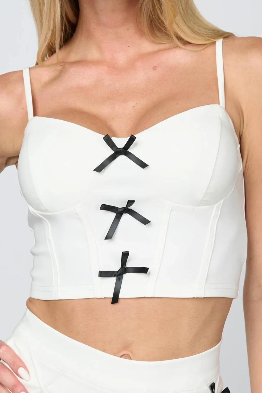LUXE BOWS DESIGN CROP TOP & MINI SKIRT SETS