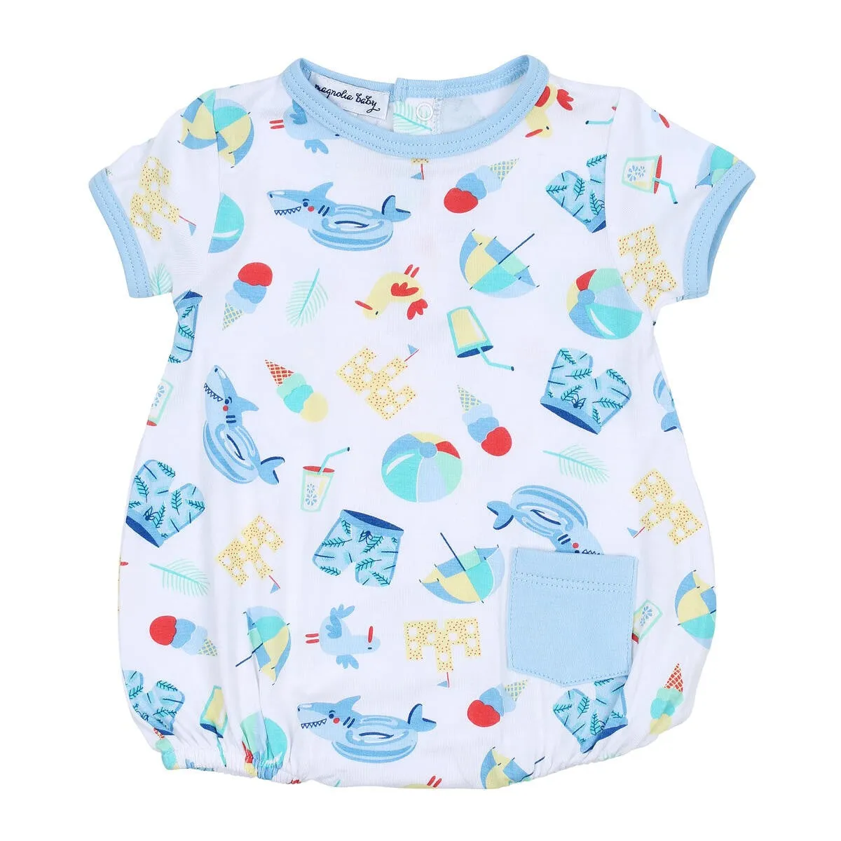 Magnolia Baby Boys Blue Beach Party Printed Bubble
