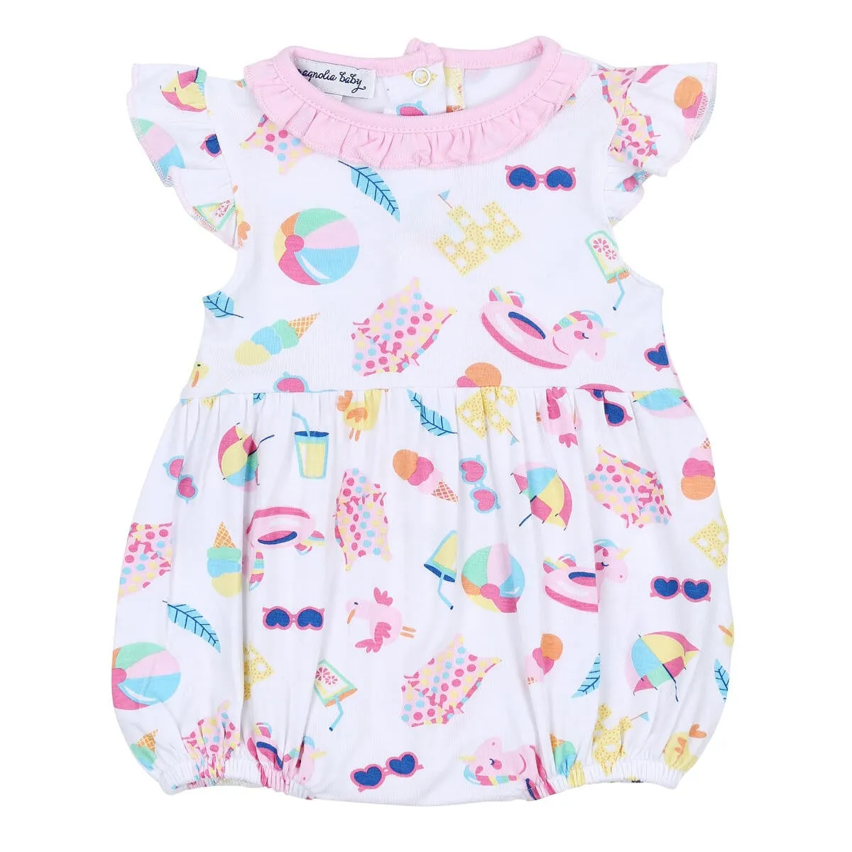 Magnolia Baby Girls Pink Beach Party Printed Flutters Bubble