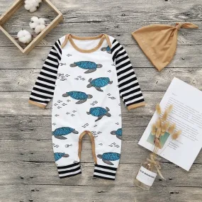 Newborn Baby Boys Girls Tortoise Printed Long Sleeve Winter Cotton Romper   Hat Kid Jumpsuit Playsuit Outfits Clothing 40