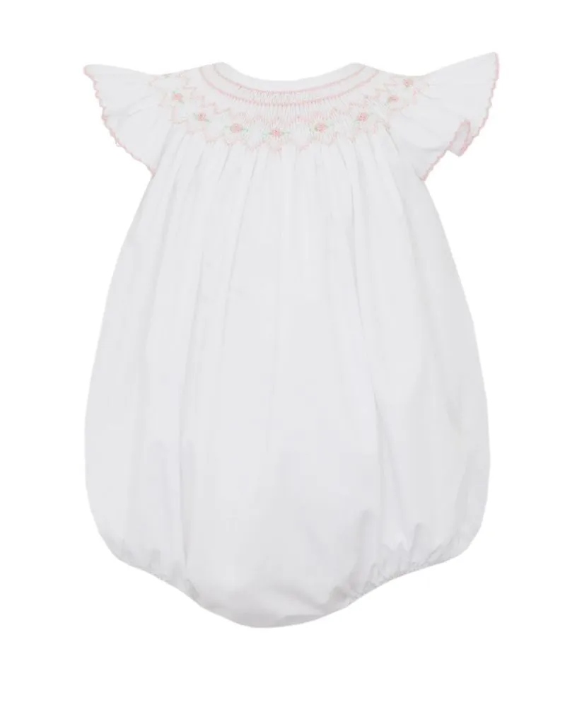Petit Bebe Baby Girls White Poplin Bianca Smocked Bubble