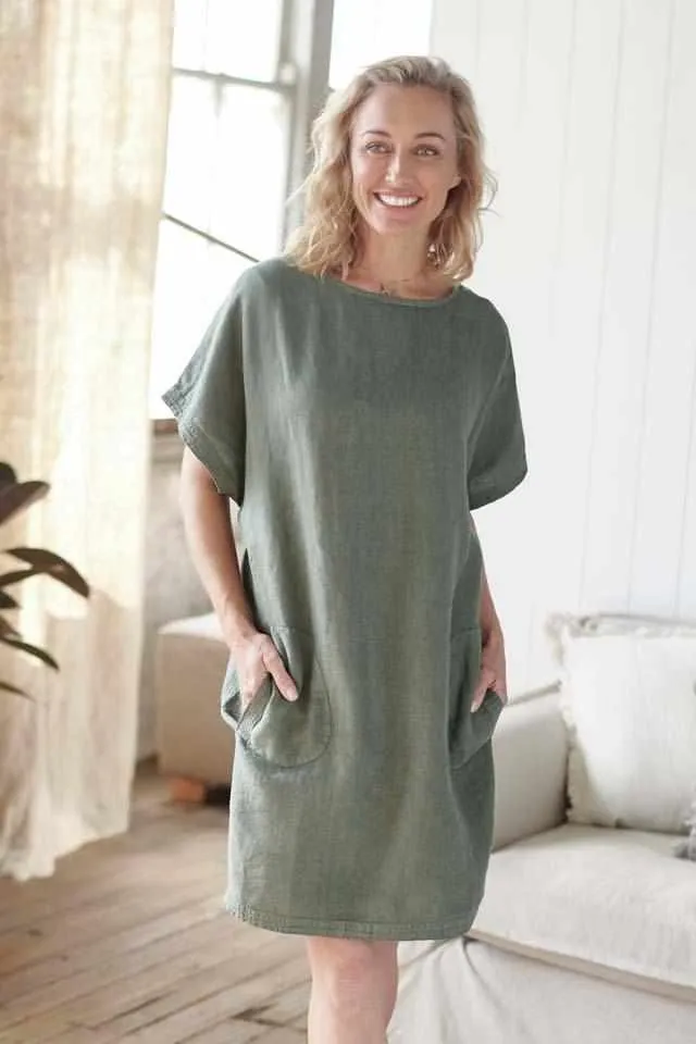 Pocket Linen Dress - Khaki - OSFA