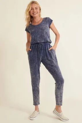 Relaxed Mineral Washed Knit Jumpsuit with Drawstring Waist