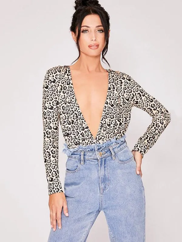 V-neck Leopard Jumpsuits