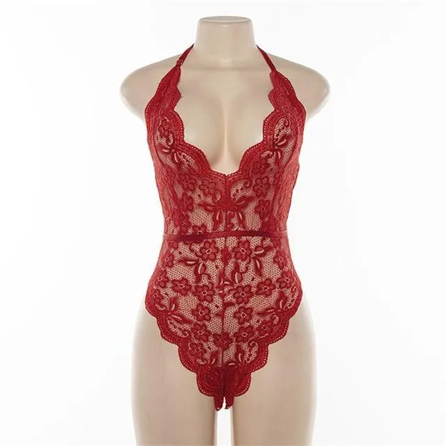 women deep V sheer bodysuits