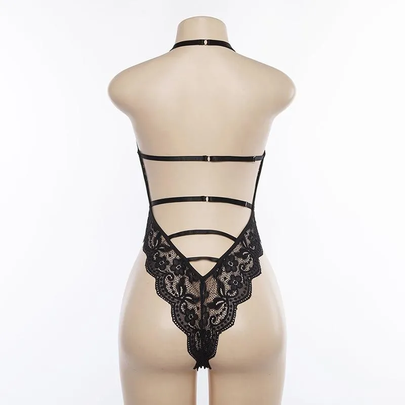 women deep V sheer bodysuits