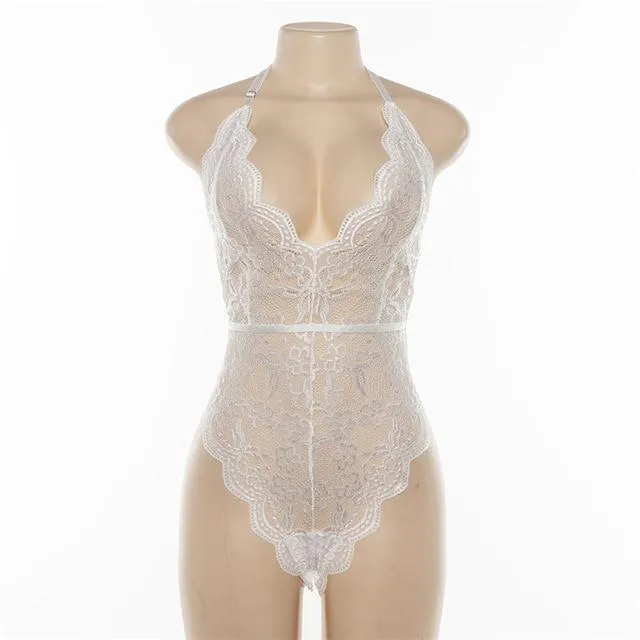 women deep V sheer bodysuits
