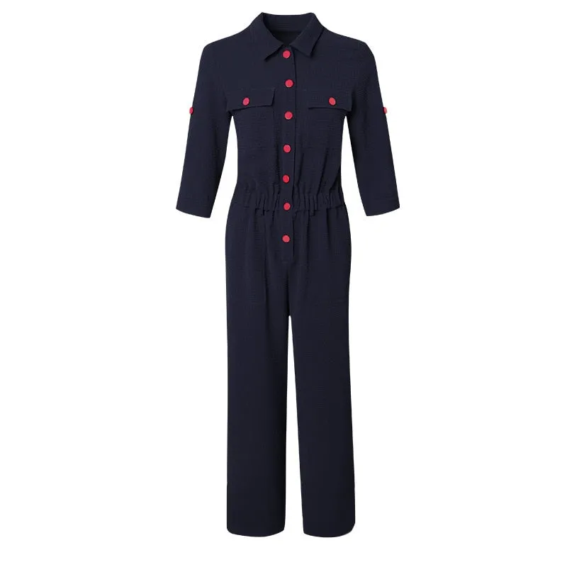 Women's 2019 autumn new fashion lapel cropped sleeves autumn section jumpsuit