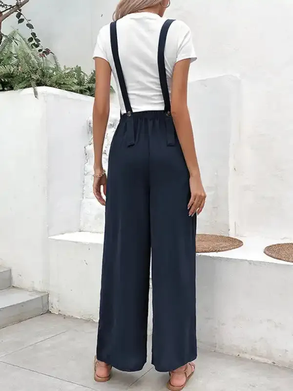 Women’s Casual Stretch Elastic Belt Bib Overalls Jumpsuit