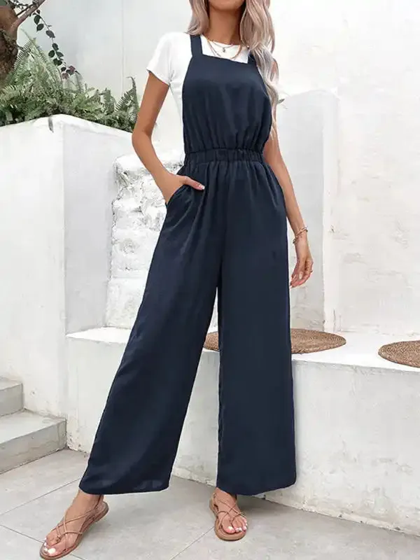 Women’s Casual Stretch Elastic Belt Bib Overalls Jumpsuit